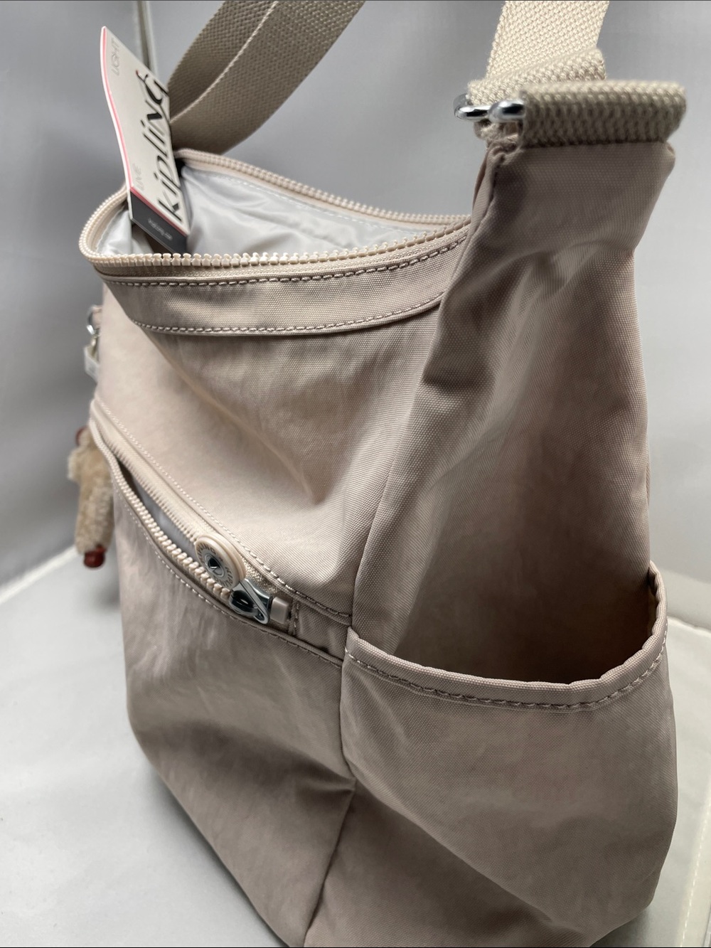 Kipling Light Beige Messenger Crossbody with Signature Monkey Charm - Picture 10 of 14